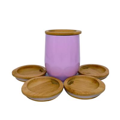 China No Plastic 100% natural 304 stainless steel vacuum thermos wine tumbler bamboo lid for sale