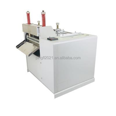 China Motorized type PFL-728 large automatic tape slitter with 140mm hot cutting knives for fabric nylon satin polyester webbing belts for sale