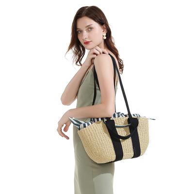 China high quality & Durable Plant Handmade Basket Straw Bags Beach Summer Straw Beach Bag With Long Strap for sale