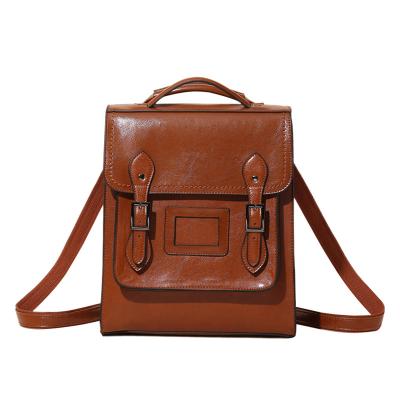 China high quality & Durable Backpack Women 2021 New Leather Handbags Fashion Oil Wax Cowhide Ladies Backpack School Bag for sale