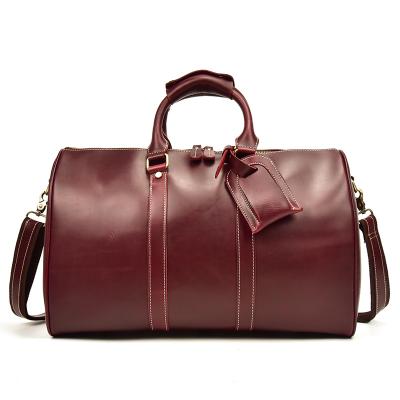 China high quality & Crazy Horse Retro Durable Leather Travel Bag Leather Luggage Travel Bags Burgundy Outdoor Custom Handbags Mens Duffel Bags for sale