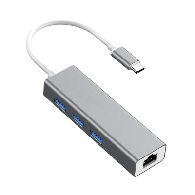 China Hot Selling Mobile Phone New Arrival USB 3.1 Type C to USB 3.0 HUB X3 to RJ45 Gigabit Ethernet Network Adapter for sale