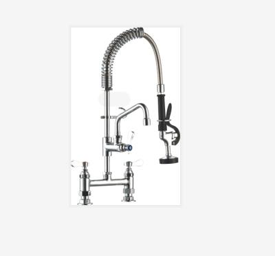 China Industrial Easy Install Economical Deck Mount Commercial Hose Mini Pre Rinse Kitchen With Faucet Double Handle Pull Out Brass Chrome for sale