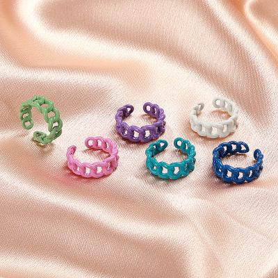 China Cute Geometric Hollow-out Chain Colored Adjustable Plastic Rings Y2K Opening Jewelry Women's Ring Accessories For Women Girls for sale