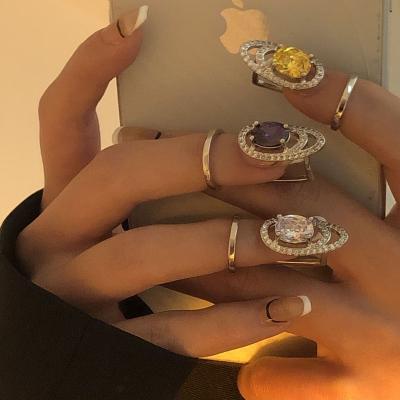 China Other Hot Selling Fashionable High Quality Gemstone Nail Rings Crystal Glitter Resizable Zircon Index Finger Ring Korean Style for sale