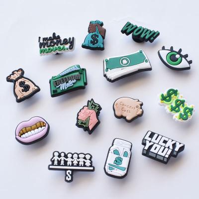 China Clog Charm Tycoon Green Clog Charms Custom Logo Dollar Wholesale Bulk PVC Shoes Charms For Wristband And Clog Shoes Accessories for sale