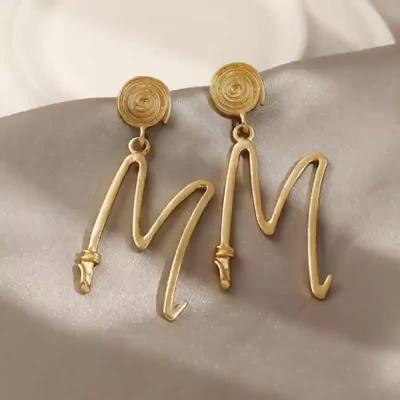 China Hyperbole M Letter Earring Party Woman Hanging Dangle Earrings Exaggerated Letter M Woman Earrings for sale