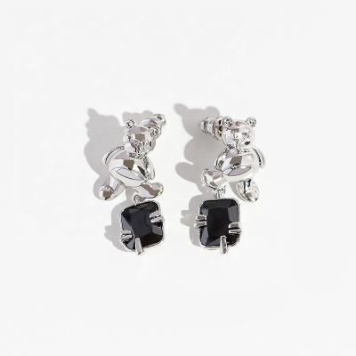 China Lovely Bear Designer Charms Cute Girl Style Fine Jewelry Silver Zircon Women's Diamond Earrings 925 Gem Ear Stud Set for sale