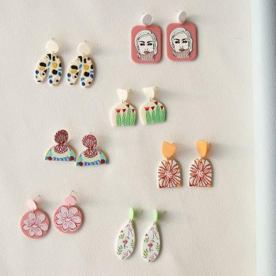 China Cute Fashion Cute Chunky Clay Earrings Cartoon Pattern Jewelry Polymer Stud Earrings Geometric Spiky Acrylic Stud for sale