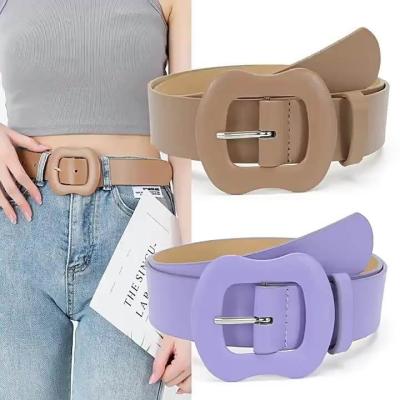 China High quality sweet candy color PU leather belts for women squash buckle waistband waistband for pants for sale