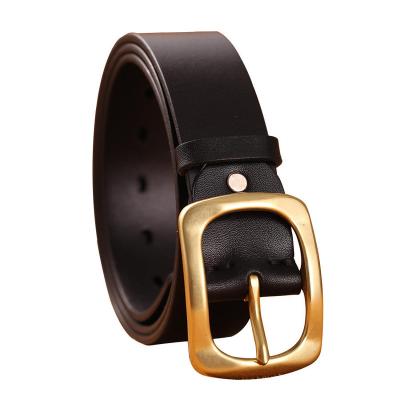 China New Retro Casual Solid Brass Zigzag Pin Buckle Layer Pure Cow High Quality Trim Genuine Leather Belts For Men for sale