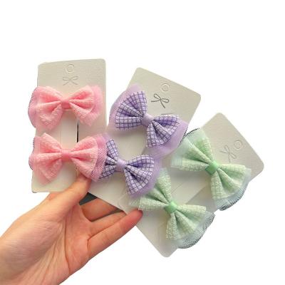 China Hair Decoration Customized Lovely 2 Pcs/Set Fabric Bowknot Hairpins Clips For Kids Hair Clips For Kids Hair Accessories For Girls for sale