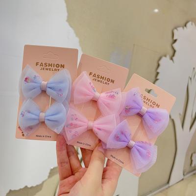 China Wholesale 2pcs Cute Gauze Bowknot Children's Decoration Hairpin Headwear Kids Hair Clips Hair Accessories For Girls for sale