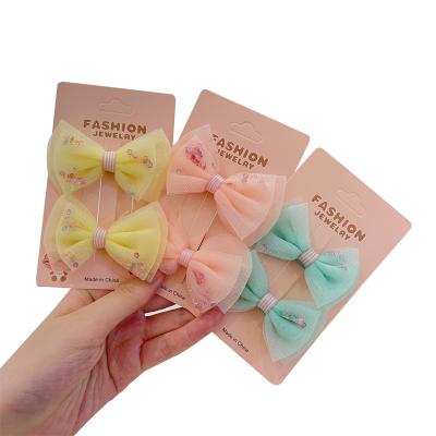 China Factory 2pcs Gauze Bow Headwear Children Hairpin Children Hair Decoration Cute Hair Clips Hair Accessories For Girls for sale