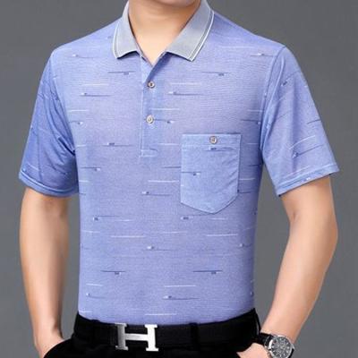 China Anti-wrinkle middle aged short sleeve t-shirt summer men's slim dad lapel ice silk main for 40-50 middle years and men wear older for sale