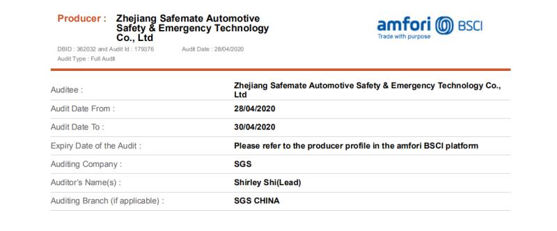 BSCI - Zhejiang Safemate Automotive Safety&Emergency Technology Co., Ltd.