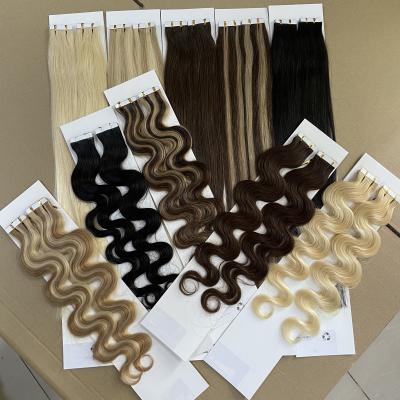 China High Quality 100% Natural Remy Hair Tape In Wave Wave Tape Hair Extension Russian Straight Silky Straight Hair Extension for sale