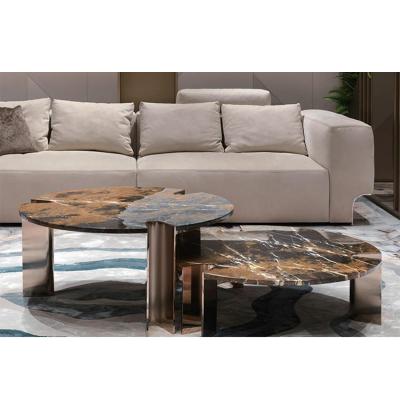 China Adjustable (Other) Advanced Custom Design Round Marble Top Living Room Furniture Natural Marble Top Coffee Table Table for sale