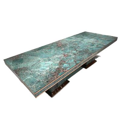 China Amazon modern luxury green marble dining table for hotel and villa for sale