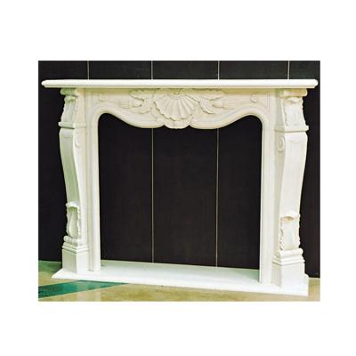 China EUROPEAN Low Price Custom White Marble Stone Fireplace Mantel With Exquisite Marble Carvings for sale