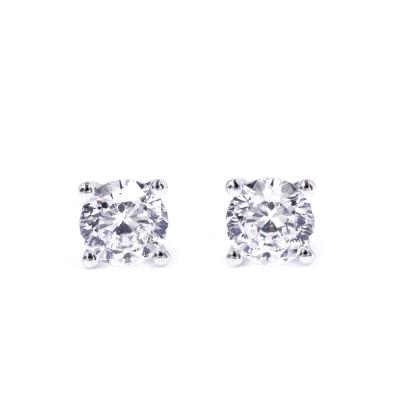 China Tianyu Gems High Quality 14k White Gold Brilliant Round Cut White Gemstone Zircon Stud Earrings for sale