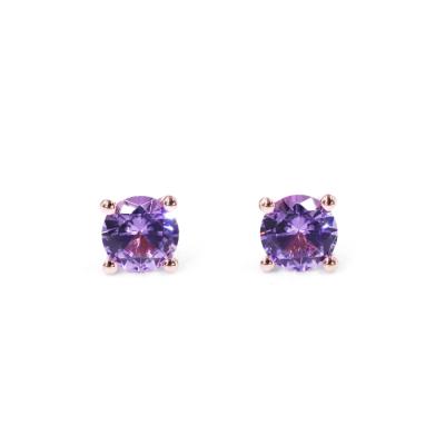 China Instock Tianyu 5.0mm Nanosital purple gems round cut 14k rose gold stud earrings instock for fashion girls for sale