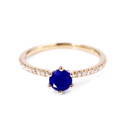 China Instock Tianyu gems nanisita 5.0mm series six cut six claws 14k yellow gold jewelry blue ring for women for sale