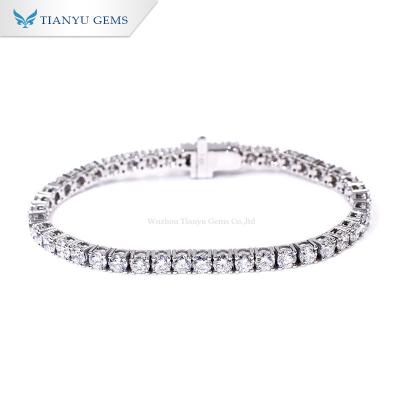 China Tianyu Custom Gems Lab Round Diamond HPHT 4.0mm 14k 18k White Gold Fashion Jewelry Tennis Bracelet for sale