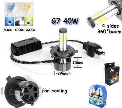 China Fan led headlight super bright high power 40w 80w led headlight lamp G7 cob car led headlight bulb h4 h7 h11 white for sale