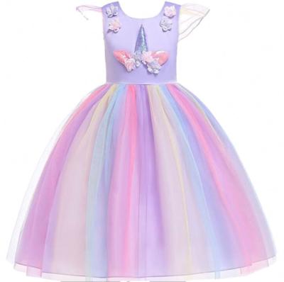 China New Unicorn Girl Birthday Dress Halloween Performance Breathable Sleeveless Princess Skirt Colorful Mesh for sale