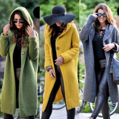 China Lady Elegant Waterproof Hoodie Pullover Long Autumn/Winter Knit Cardigan Sweater Women Plus Size Long Coats for sale