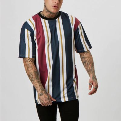 China Men's Clothing Anti-Shrink Multi Color Cotton Polyester Crew Neck Vertical Striped T-shirt Men for sale