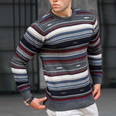 China Anti-Wrinkle Fashion Sweaters Men Slim Striped Crewneck Knitted Sweater for sale