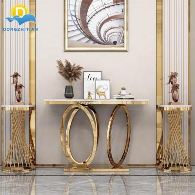 China Furniture (Others) Gold Marble Adjustable Console Table Nordic Style Modern Stainless Steel Metal Console Tables for sale