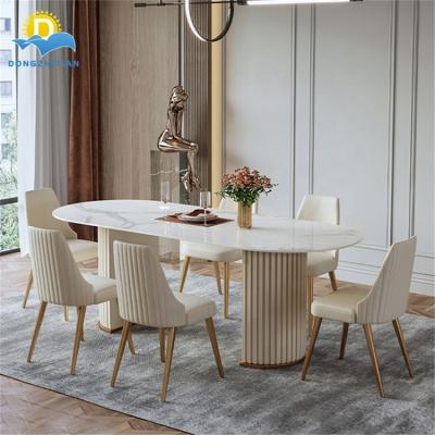 China (Other) Modern Design Adjustable Dining Table Set Light Luxury Hot Selling New Dining Tables Marble Style Dining Room Furniture for sale