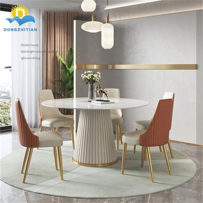 China (Others) 2021 New Design Slate Adjustable Dining Tables Customized Modern Dining Room Furniture Light Luxury Round Dining Table Set for sale