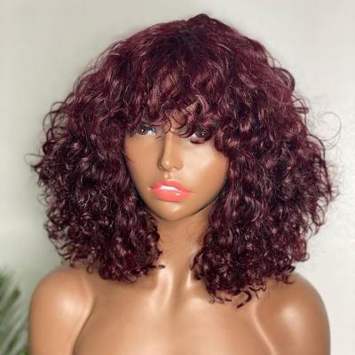 China 200 Density Silky Scalp Full Body Wave Hair Top Curly Machine Made Wigs With Bangs Remy Brazilian Short Curly Wig For Women for sale