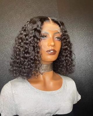 China Deep Wave Human Hair Wigs 13x4 Full Lace Front Wig Preplucked Short Bob Wigs Remy For Black Women for sale