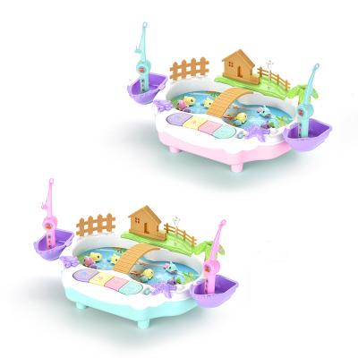 China Plastic puzzle electric multifunctional fishing platform playing in the water magnetic joy ladder game baby simulation fishing paradise toy for sale