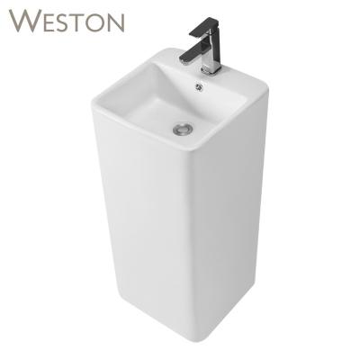 China One-Piece Floor Standing Free Standing Modern European Design Hand Wash Floor Stand Wash Basin Sanitary Ware for sale