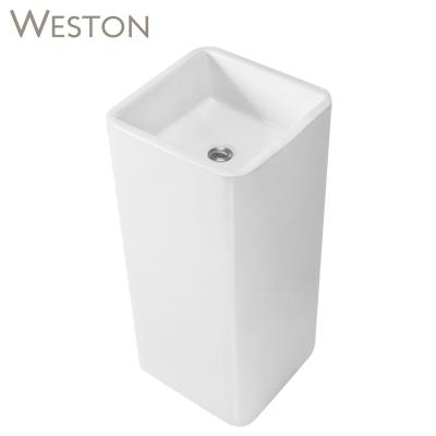 China One Piece Floor Standing Pedestal Wash Basin Luxury Ceramic Floor Standing Sink For Hotel Washroom Home Bathroom for sale