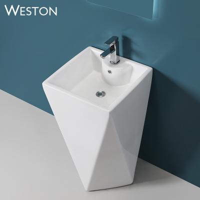 China One Piece Floor Standing Free Standing Best Price Ceramic Floor Stand Basin With Pedestal For Bathroom for sale