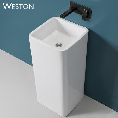 China One Piece Floor Standing Freestanding Modern Ceramic Floor Stand Basin With Pedestal Sanitary Ware for sale