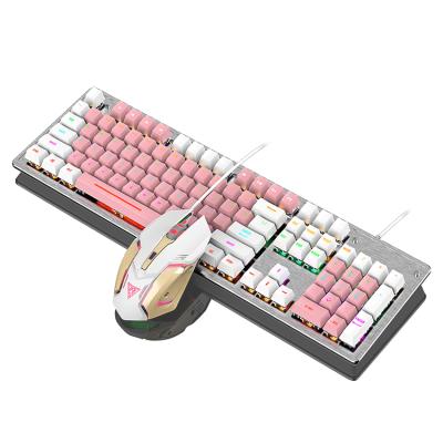 China Custom Anti-Drop Qiyu OEM ODM Punk Style USB Wired RGB Rainbow Keycaps Lace Up Mechanical Gamer Gaming Mouse Keyboard for sale