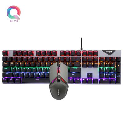 China Anti-fall Qiyu 104 Keys Waterproof Gaming RGB Rainbow Cable Mechanical Keyboard and Mouse Combo for Gamer for sale