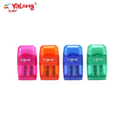 China The plastic colorful double hole design school office fancy sharpener rubber and multifunctional pencil sharpener for sale