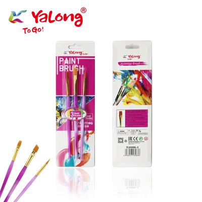 China Yalong 3pcs Colored Semi-transparent Plastic Paint Brush Art Brush Wool Handle Paint Brush for sale