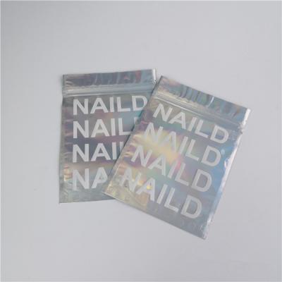 China Customized Logo Zip Lock  Bags Flat Holographic Film Mini Mylar Three Side Seal for sale