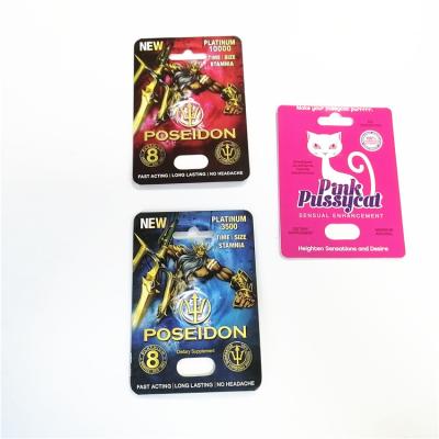 China Custom rhino male enhancement pill packaging boxes blister 3d cards paper box pink pussy cat poseidon rhino pill pack for sale