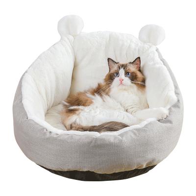 China Sustainable Plush Furniture Protector Cat Rattan Katzenhau Holz Dog Bed for sale